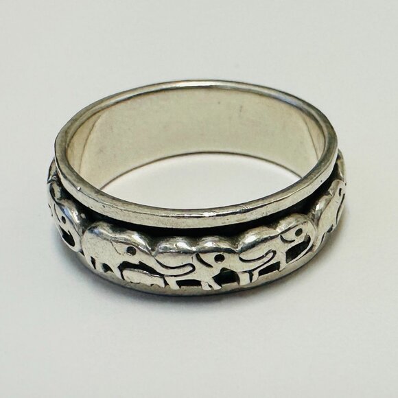 925 Sterling Silver Fidget Elephant Family Ring for Men - Size 11.75-8.43g - Picture 1 of 5